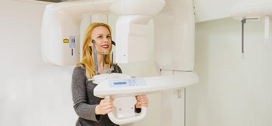 A woman having dental panoramic xray taken, Marietta GA
